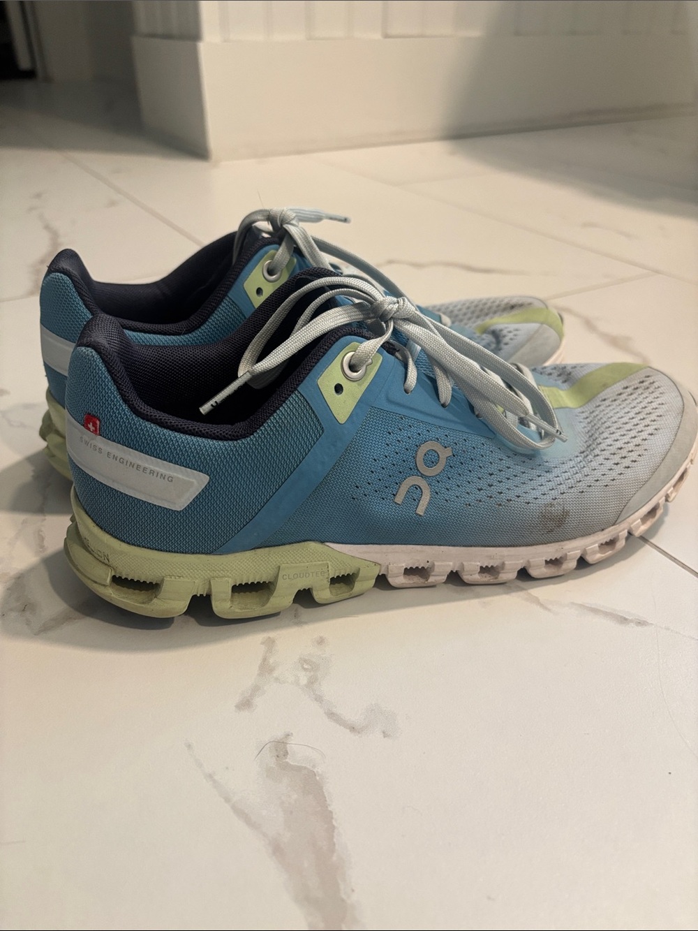 On Running Women's Light Blue and Lime Athletic Shoes